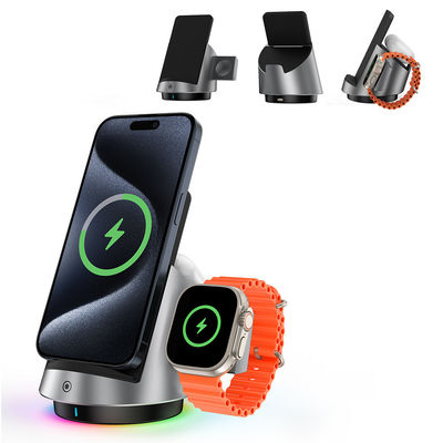 15w Magsafe Charge Dock 3 en 1 avec chargeur de montre caché et lumières ambiantes