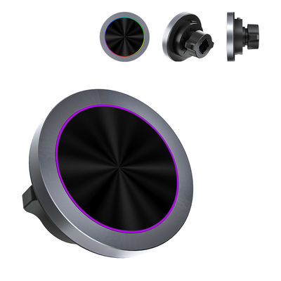 Chargeur de voiture sans fil en alliage d'aluminium de 15W monté avec lumière RGB et recharge rapide