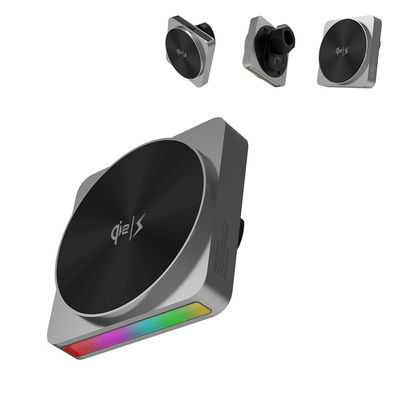 Chargeur sans fil pour iPhone de technologie noire avec projection de lumière ambiante de 9 couleurs et charge rapide de 15W pour voitures