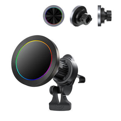 Support de téléphone de voiture réglable en aluminium avec effet de lumière RGB, charge rapide, chargeur sans fil pour iPhone